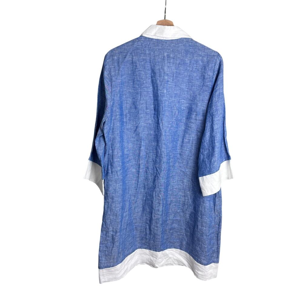 Karen Kane Linen Shirt Dress Blue White Striped Boxy Fit Women’s L - Picture 3 of 8